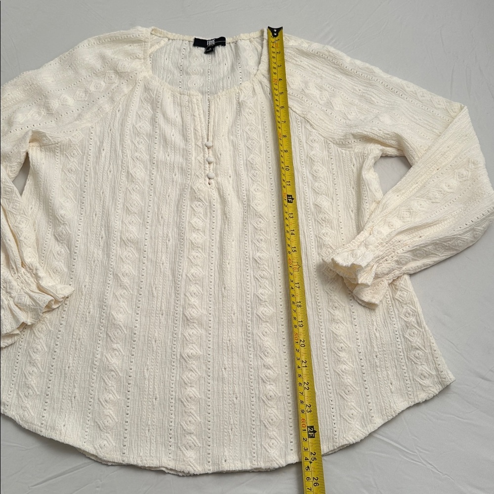 Frye Salt Breeze cream off-white split neck long sleeve peasant blouse - Picture 7 of 12